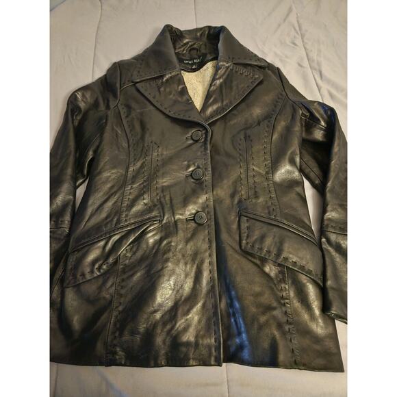 Anne‎ Klein Soft Leather Blazer Jacket Womens Medium Black Quilt Accent Pockets - Picture 1 of 10